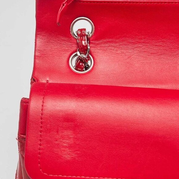 Chanel Red Quilted Patent Leather Classic Medium Double Flap Bag - Picture 4 of 12